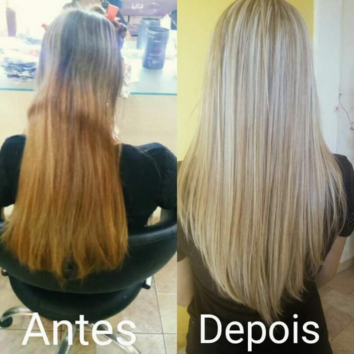 Antes e depois — transformação loira platinada